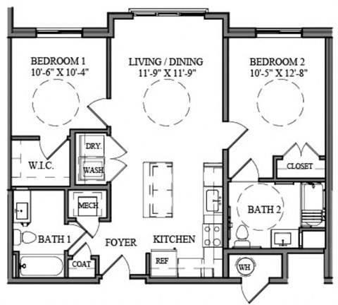 Floor plan for 2 beds, 2 baths, 1014 sqft